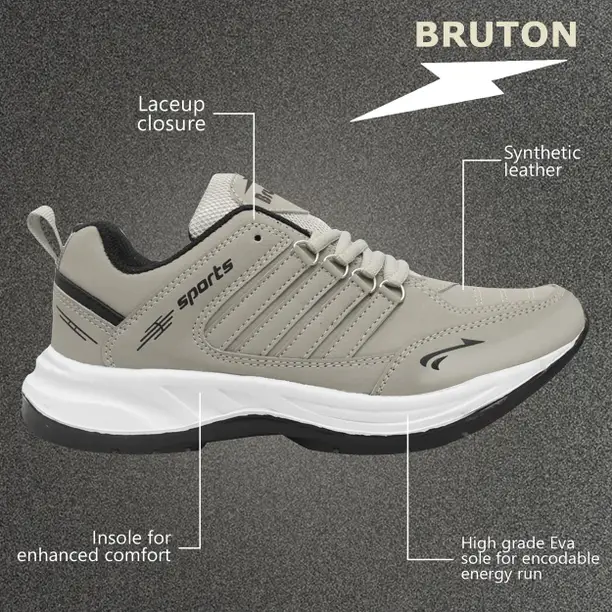 BRUTON Lite Casual Shoes Sneakers For Men (Grey , 9) - Image 2