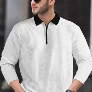 TRIPR  Men Self Design Polo Neck Cotton Blend White, Black T-Shirt