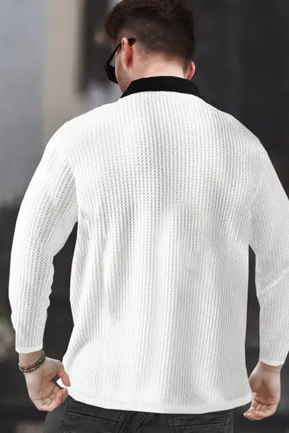 TRIPR Men Self Design Polo Neck Cotton Blend White, Black T-Shirt - Image 3