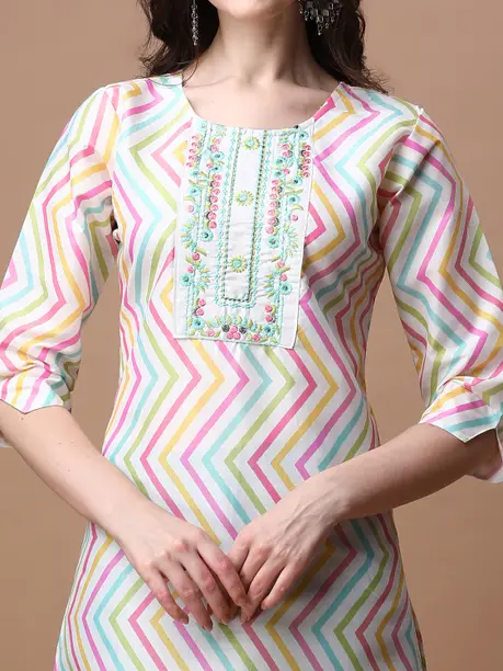 TRAHIMAM Women Cotton Blend Kurti Pant Dupatta Set - Image 2