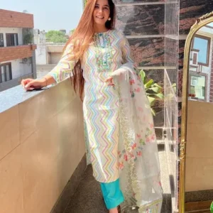 TRAHIMAM  Women Cotton Blend Kurti Pant Dupatta Set