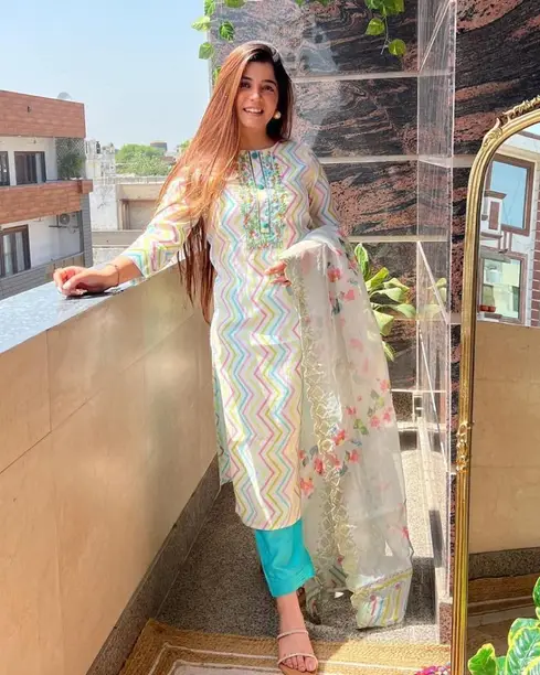 TRAHIMAM Women Cotton Blend Kurti Pant Dupatta Set