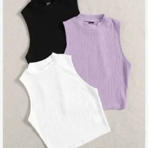 RKK COLLECTIONS  Pack of 3 Casual Sleeveless Solid Women Black, Purple, White Top